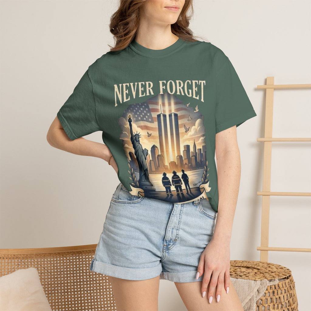 Never Forget 9/11 Memorial T-Shirt — September 11, 2001 Tribute Tee
