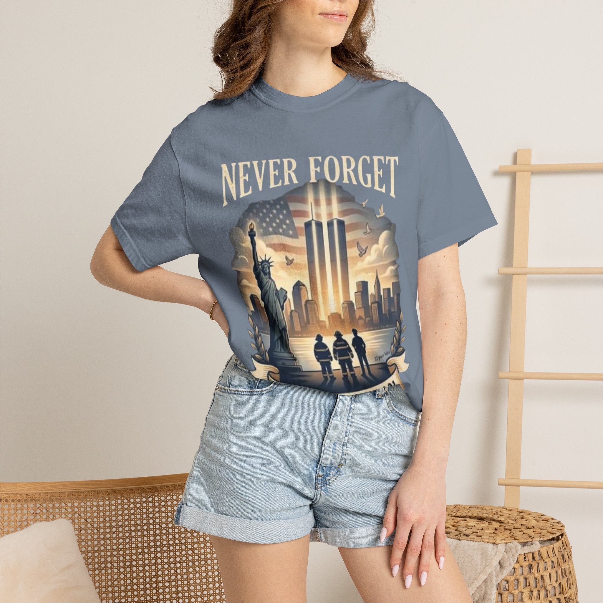 Never Forget 9/11 Memorial T-Shirt — September 11, 2001 Tribute Tee