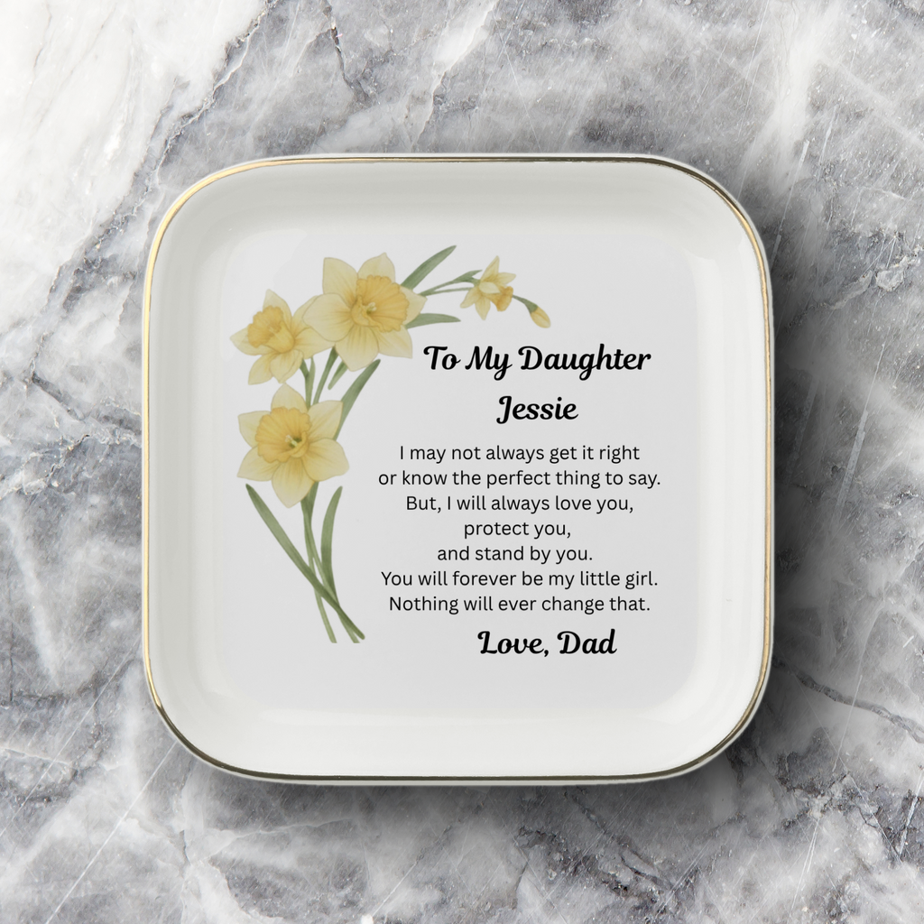 Personalized Daughter Keepsake Dish from Dad – Birth Flower - Sentimental