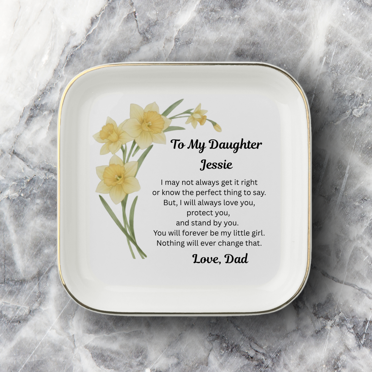 Personalized Daughter Keepsake Dish from Dad – Birth Flower - Sentimental