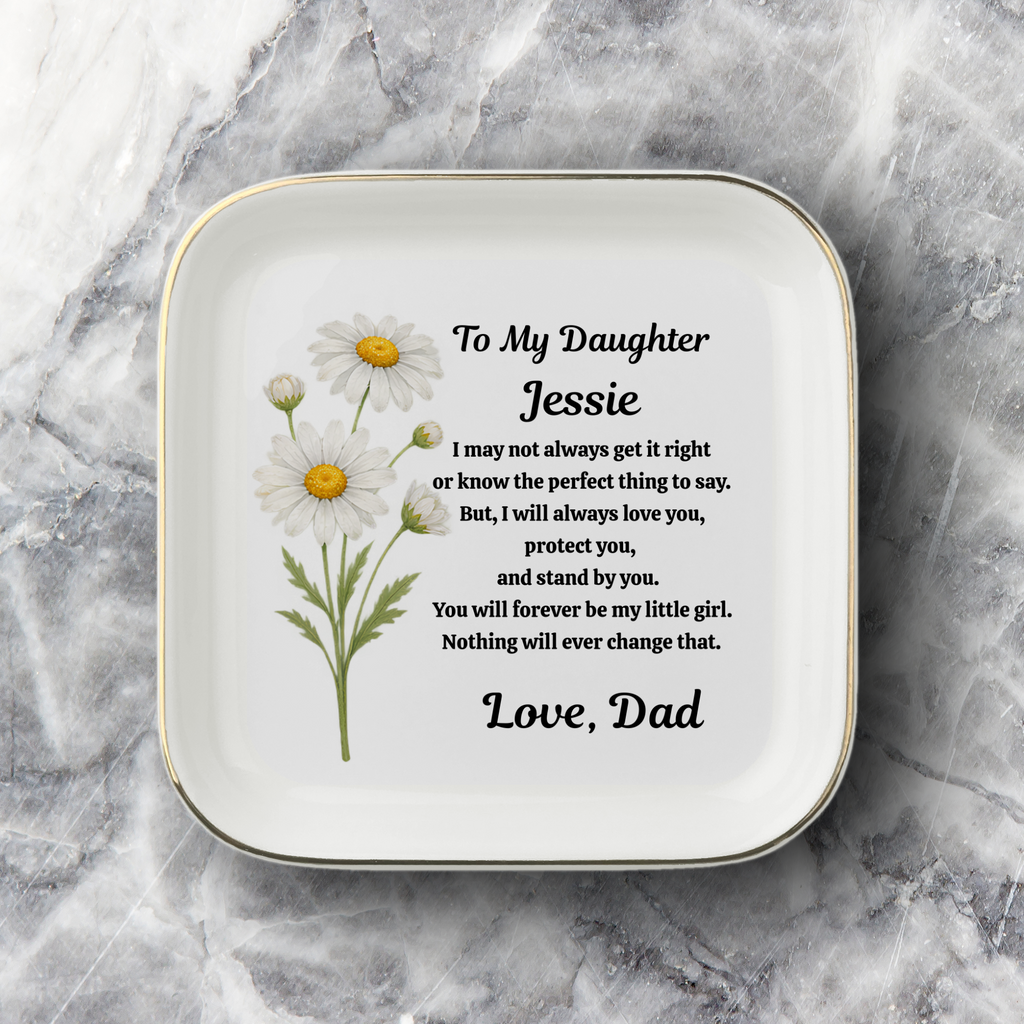Personalized Daughter Keepsake Dish from Dad – Birth Flower - Sentimental