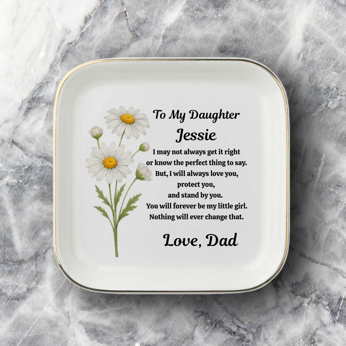 Personalized Daughter Keepsake Dish from Dad – Birth Flower - Sentimental