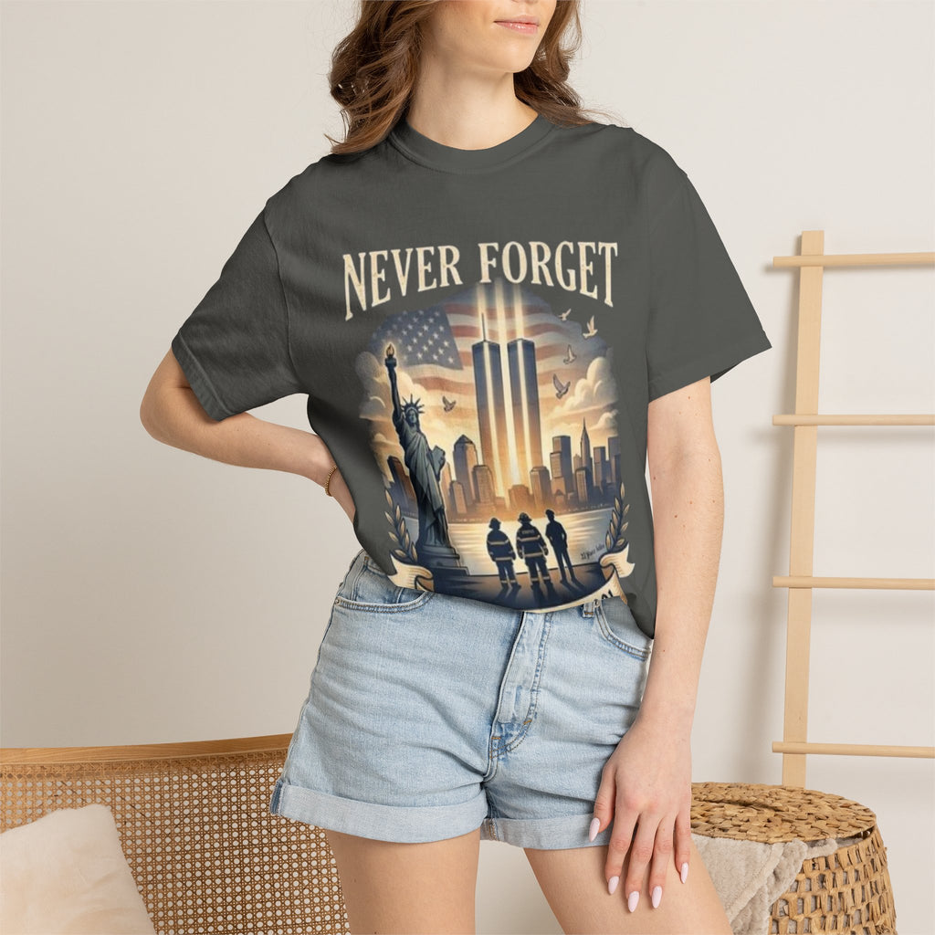 Never Forget 9/11 Memorial T-Shirt — September 11, 2001 Tribute Tee