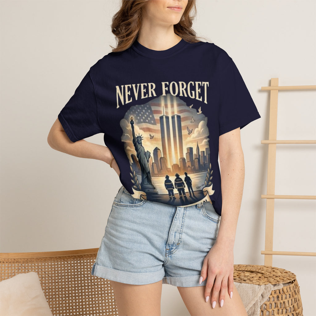 Never Forget 9/11 Memorial T-Shirt — September 11, 2001 Tribute Tee