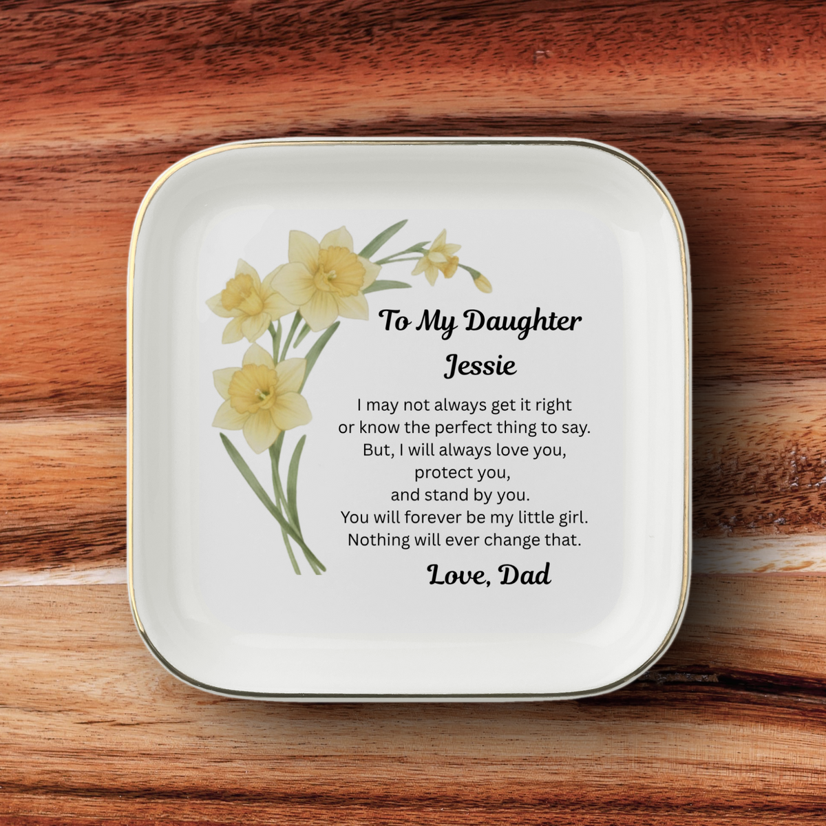 Personalized Daughter Keepsake Dish from Dad – Birth Flower - Sentimental