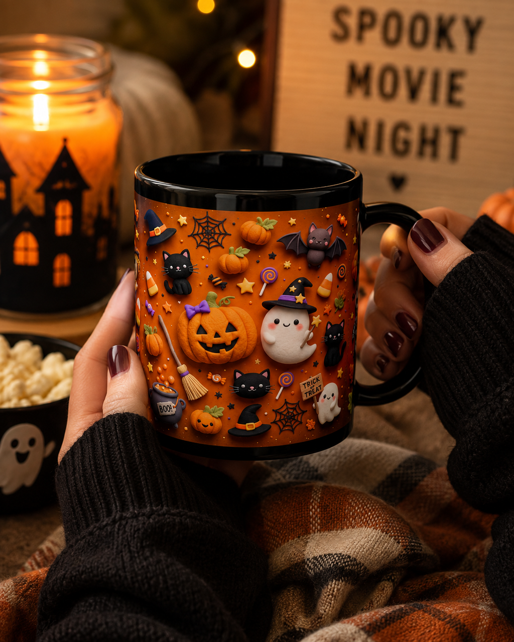 Cute Halloween Mug – Ghost, Pumpkin & Black Cat Coffee Cup | 11 oz & 15 oz