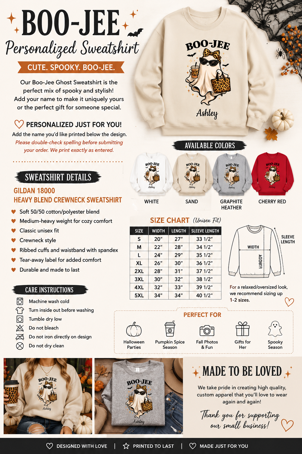 Personalized BOO-JEE Ghost Halloween Sweatshirt | Cute Leopard Print Spooky Season Crewneck