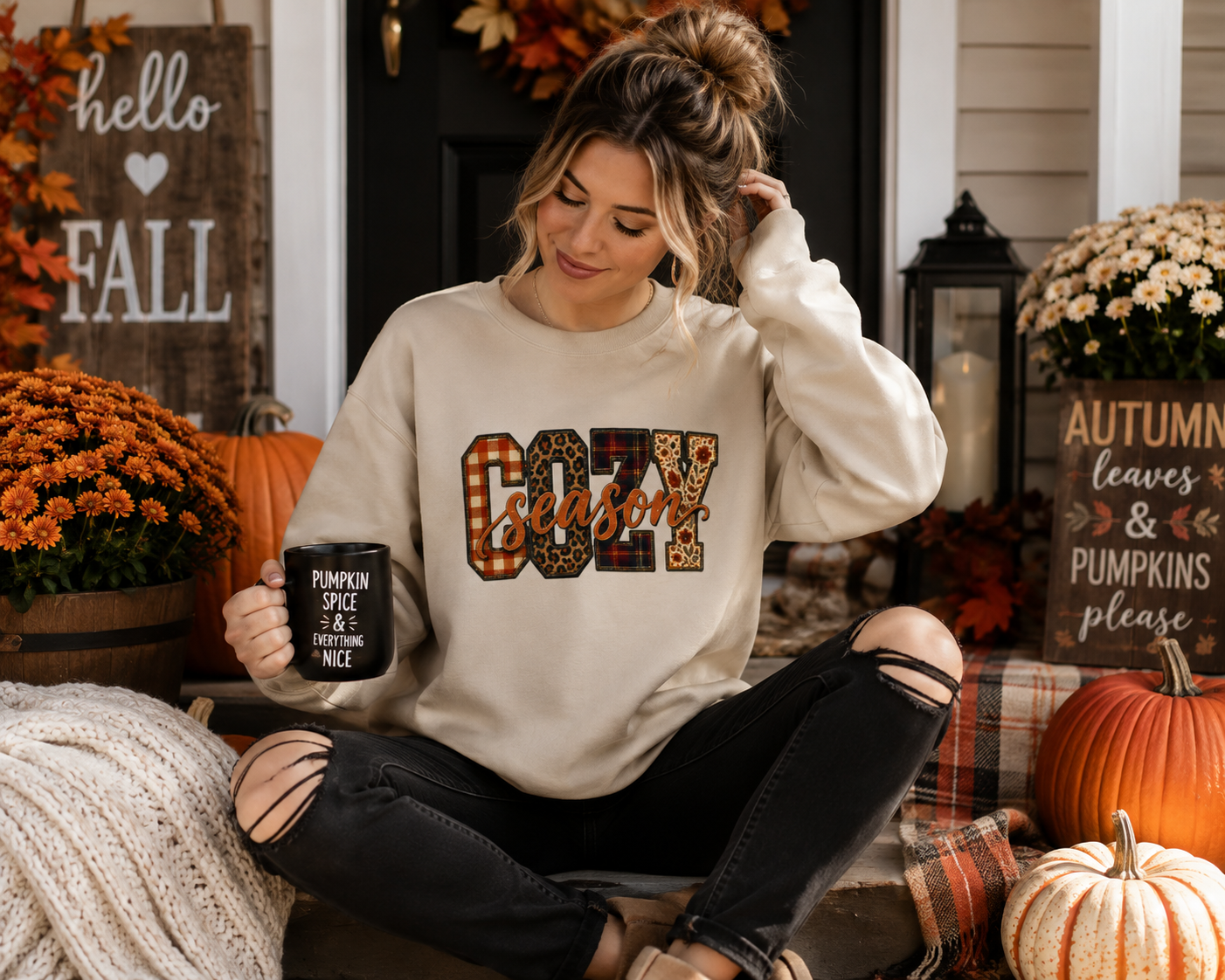 Cozy Season Crewneck Sweatshirt | Cute Fall Sweatshirt for Women | Cozy Autumn Graphic Sweatshirt | Thanksgiving & Pumpkin Patch Pullover