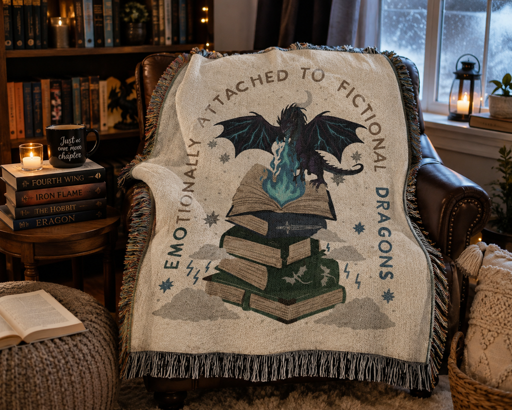 Emotionally Attached to Fictional Dragons Woven Throw Blanket