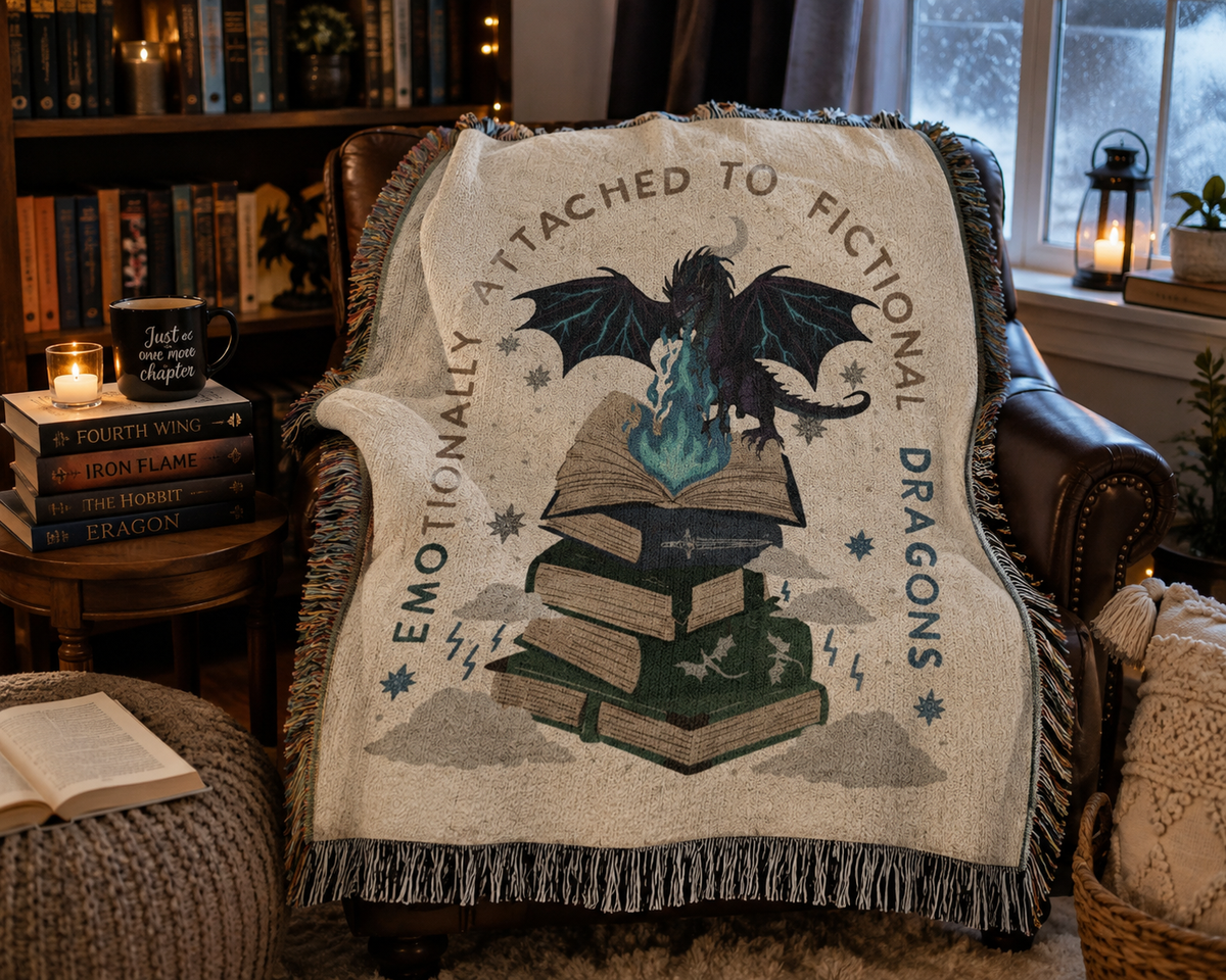 Emotionally Attached to Fictional Dragons Woven Throw Blanket