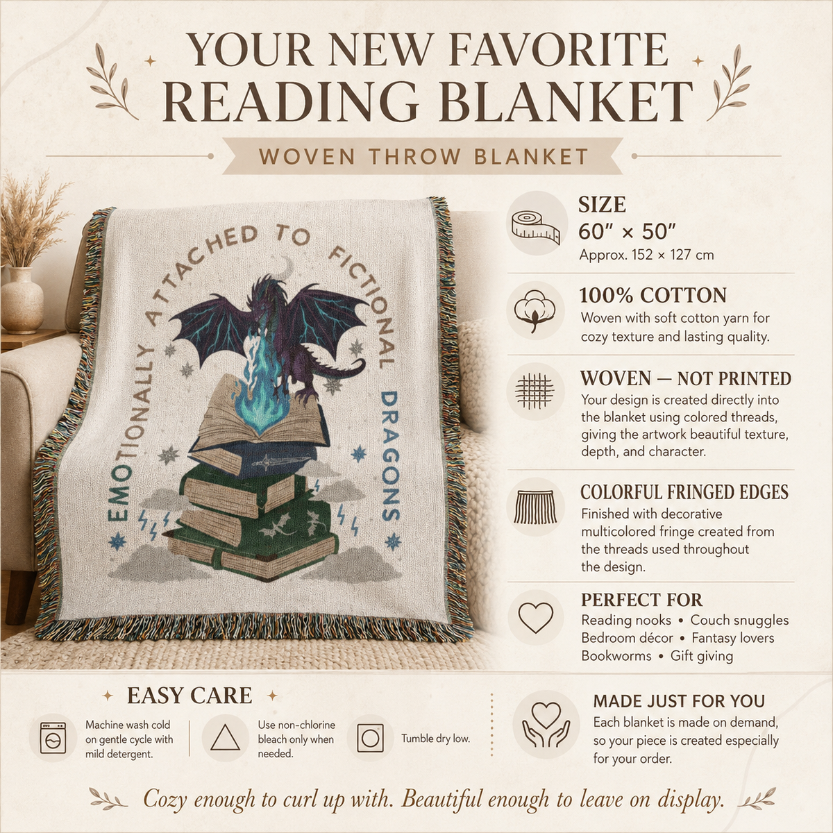 Emotionally Attached to Fictional Dragons Woven Throw Blanket