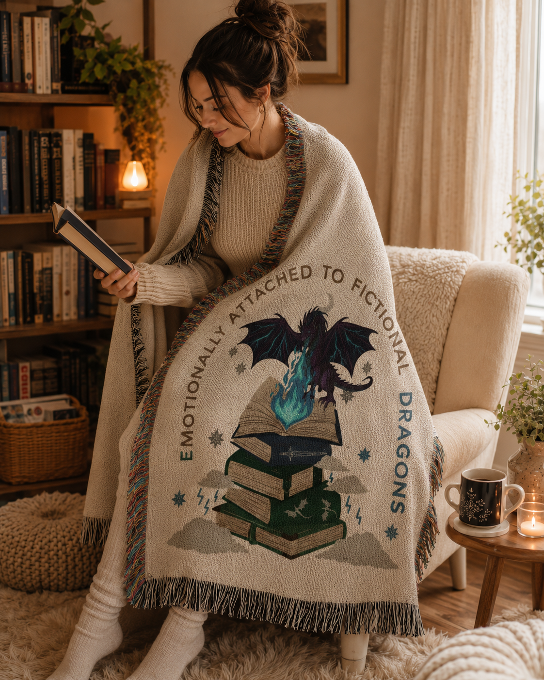 Emotionally Attached to Fictional Dragons Woven Throw Blanket