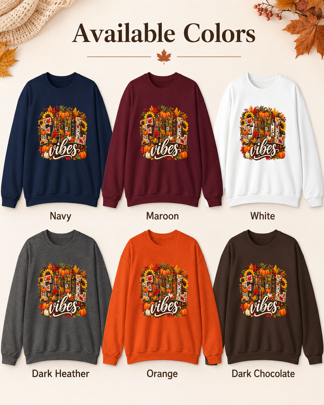 Fall Vibes Sweatshirt – Colorful Autumn Pumpkin & Plaid Crewneck