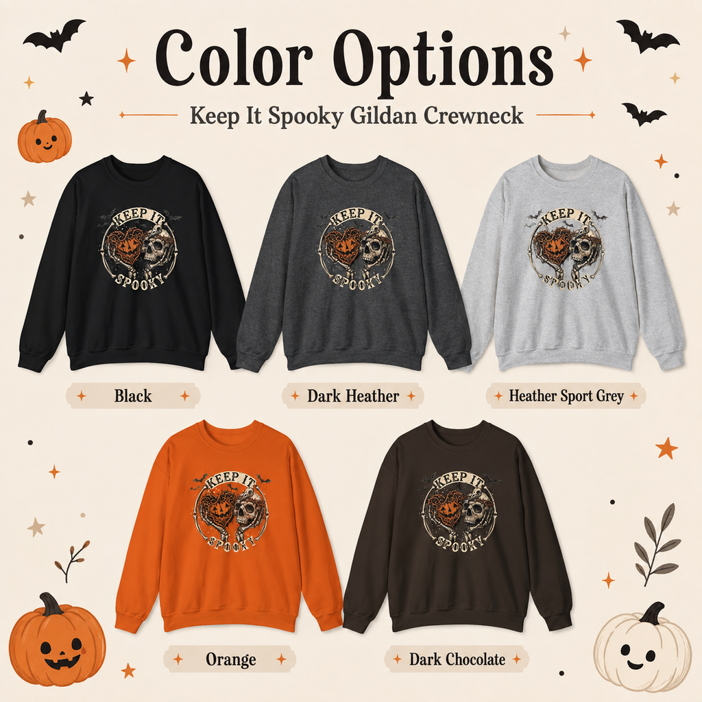 Keep It Spooky Halloween Crewneck Sweatshirt | Vintage Skeleton & Pumpkin Graphic PulloverUnisex Crewneck Sweatshirt