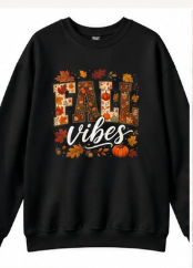 Fall Vibes Crewneck Sweatshirt | Cozy Autumn Sweatshirt for Women | Cute Pumpkin & Leaves Graphic Sweatshirt | Soft Unisex Fall Pullover