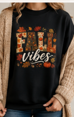 Fall Vibes Crewneck Sweatshirt | Cozy Autumn Sweatshirt for Women | Cute Pumpkin & Leaves Graphic Sweatshirt | Soft Unisex Fall Pullover