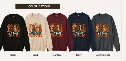 Fall Vibes Crewneck Sweatshirt | Cozy Autumn Sweatshirt for Women | Cute Pumpkin & Leaves Graphic Sweatshirt | Soft Unisex Fall Pullover
