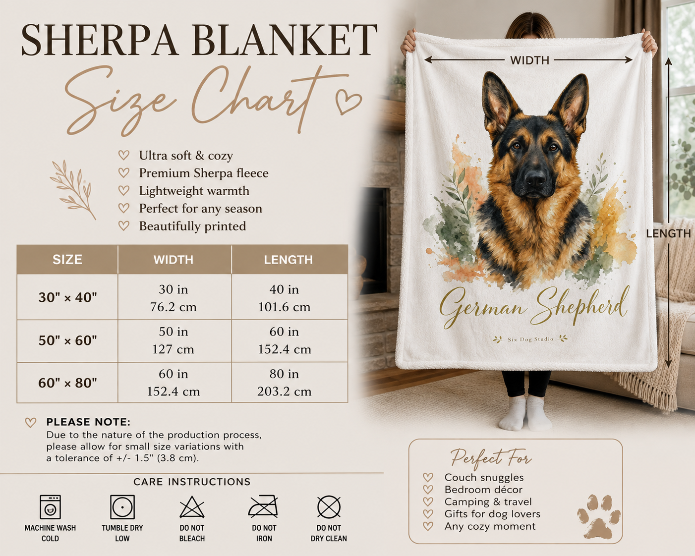 Personalized Sherpa Blanket | Ultra Soft Dog Lover Throw Blanket | Cozy German Shepherd Gift | Plush Fleece Blanket for Home