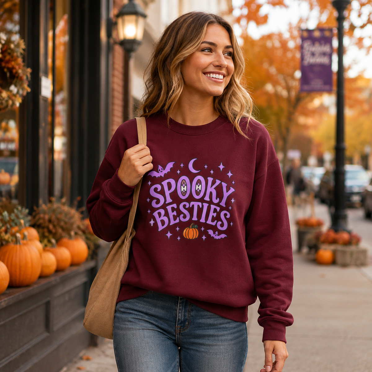 Spooky Besties Halloween Sweatshirt | Cute Matching Best Friend Crewneck |Heavy Blend™ Crewneck Sweatshirt