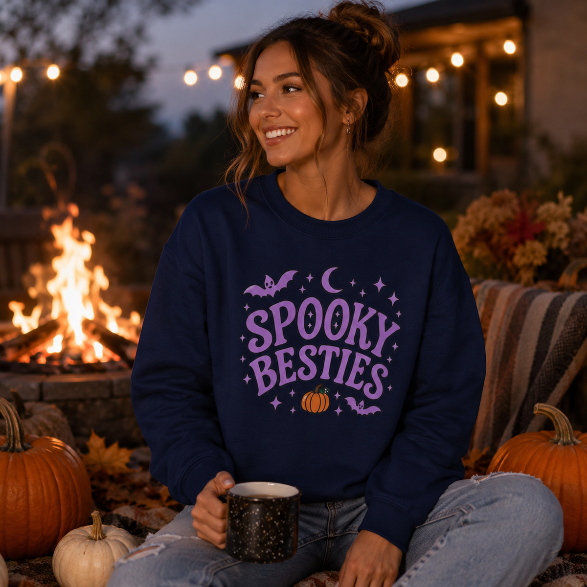 Spooky Besties Halloween Sweatshirt | Cute Matching Best Friend Crewneck |Heavy Blend™ Crewneck Sweatshirt