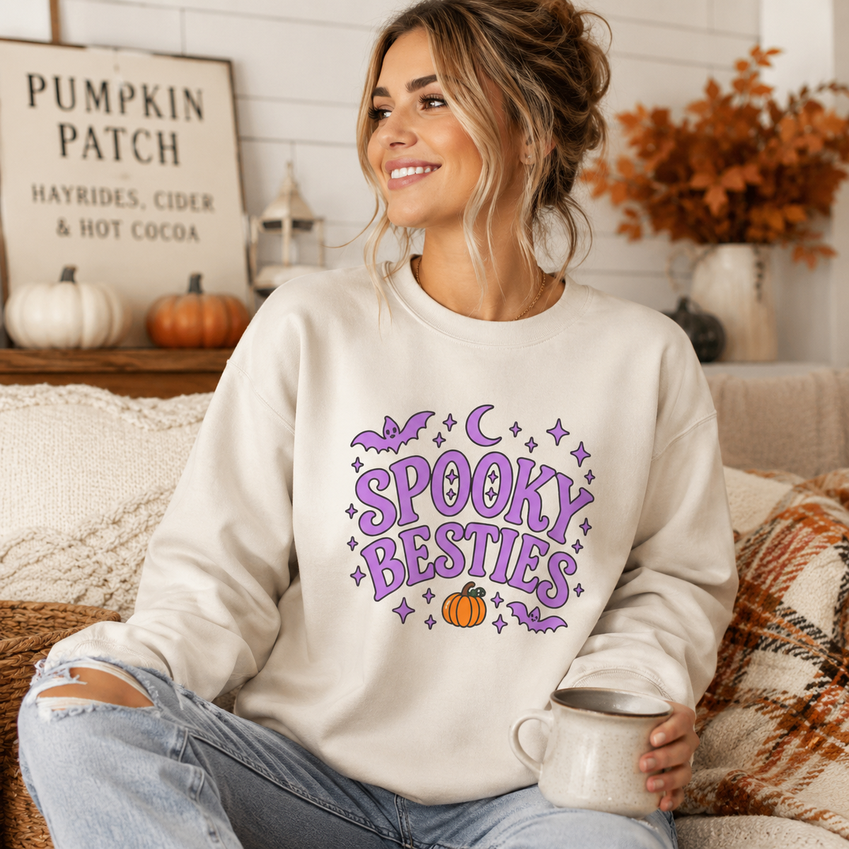 Spooky Besties Halloween Sweatshirt | Cute Matching Best Friend Crewneck |Heavy Blend™ Crewneck Sweatshirt