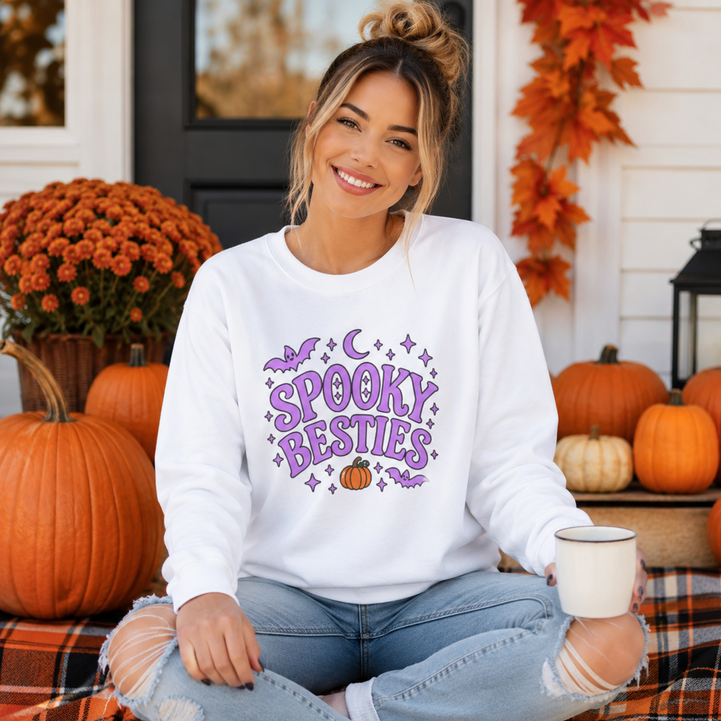 Spooky Besties Halloween Sweatshirt | Cute Matching Best Friend Crewneck |Heavy Blend™ Crewneck Sweatshirt