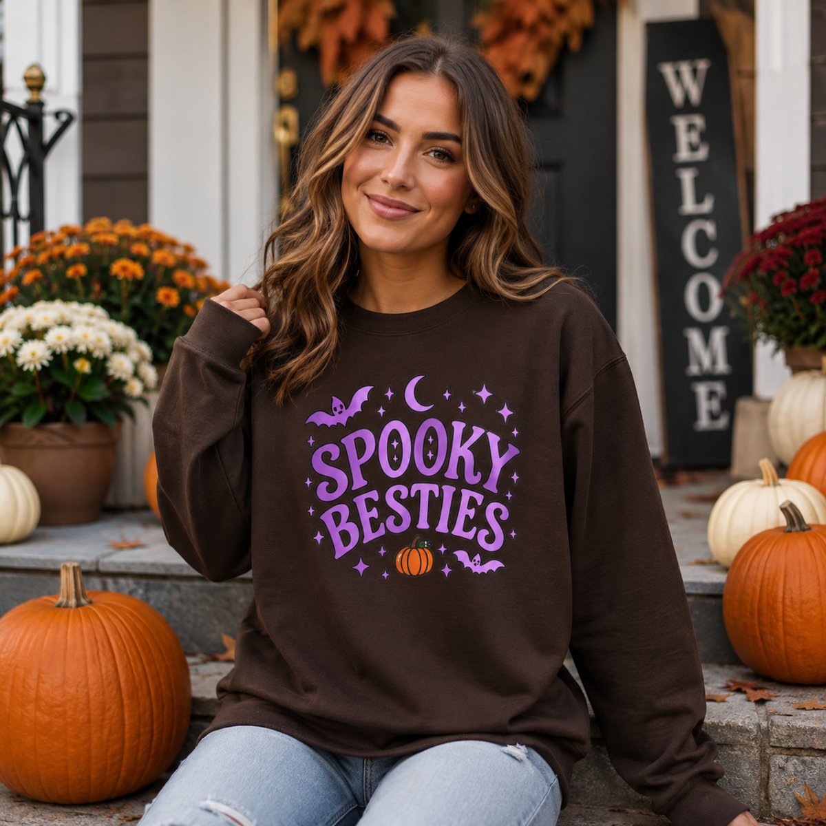 Spooky Besties Halloween Sweatshirt | Cute Matching Best Friend Crewneck |Heavy Blend™ Crewneck Sweatshirt