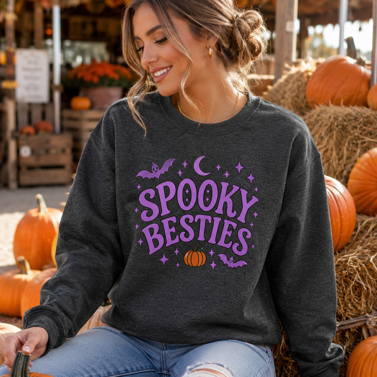 Spooky Besties Halloween Sweatshirt | Cute Matching Best Friend Crewneck |Heavy Blend™ Crewneck Sweatshirt