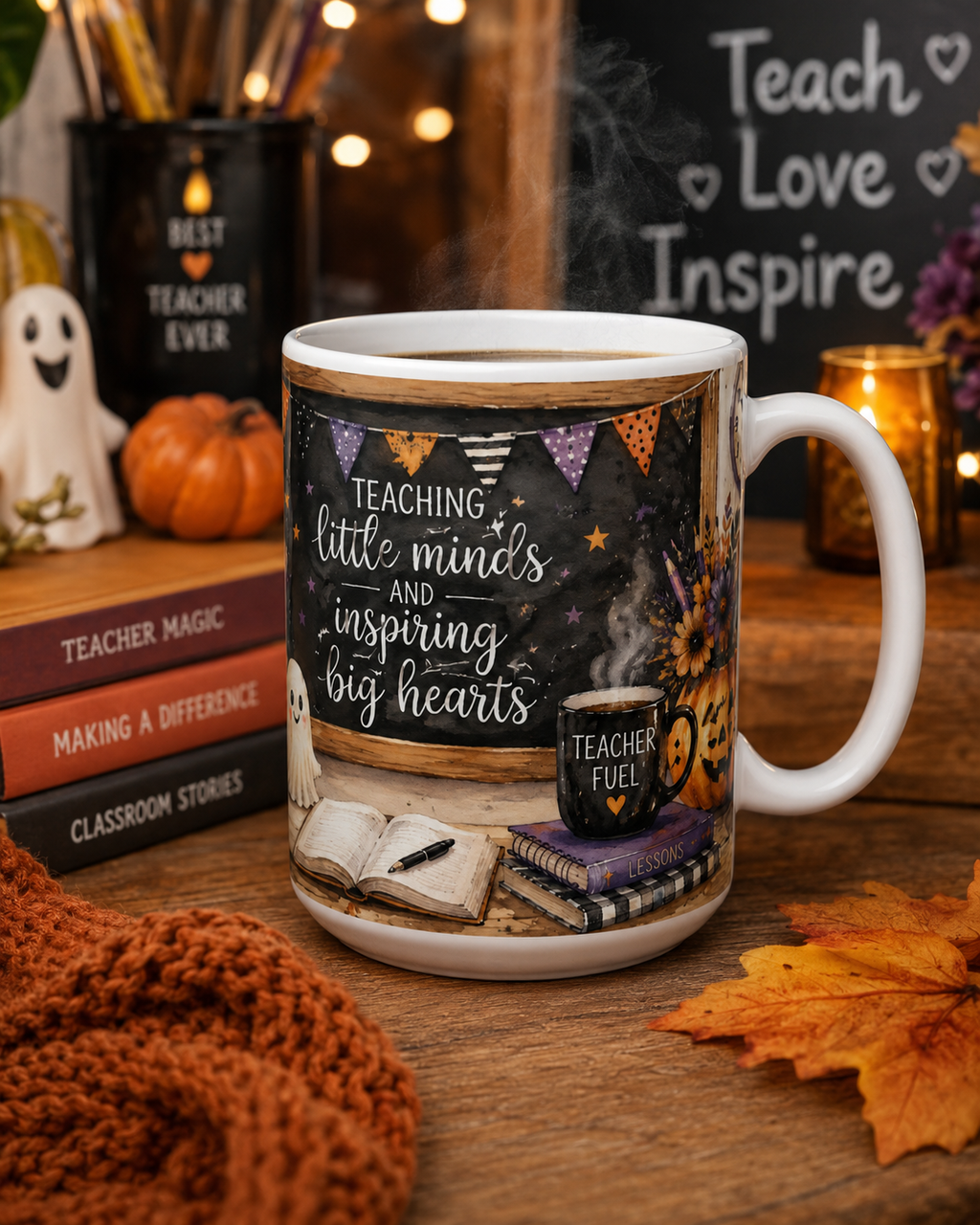 Teaching Little Minds Halloween Mug – Fall Teacher Coffee Cup | 11 oz & 15 oz