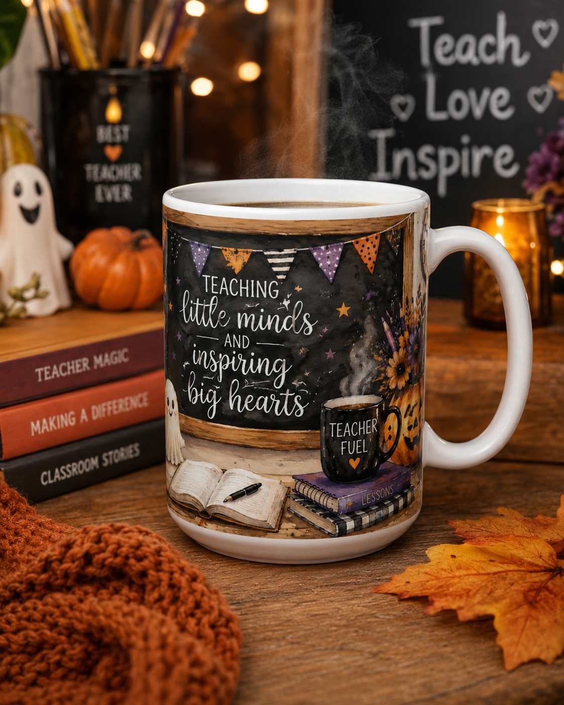Teaching Little Minds Halloween Mug – Fall Teacher Coffee Cup | 11 oz & 15 oz