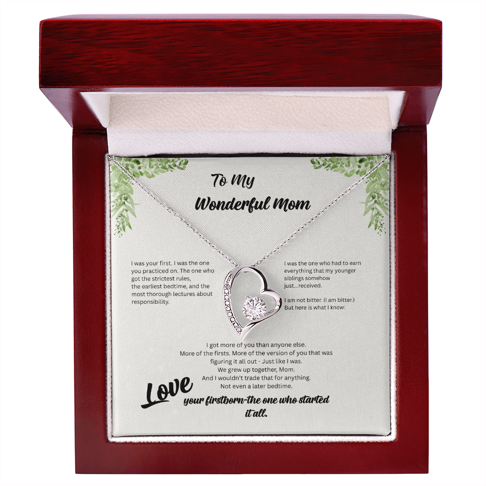 Firstborn™ Love Knot Necklace | Funny Gift for Mom from Her Oldest Child | Birth Order Necklace | Humorous Message Card with ShineOn Necklace