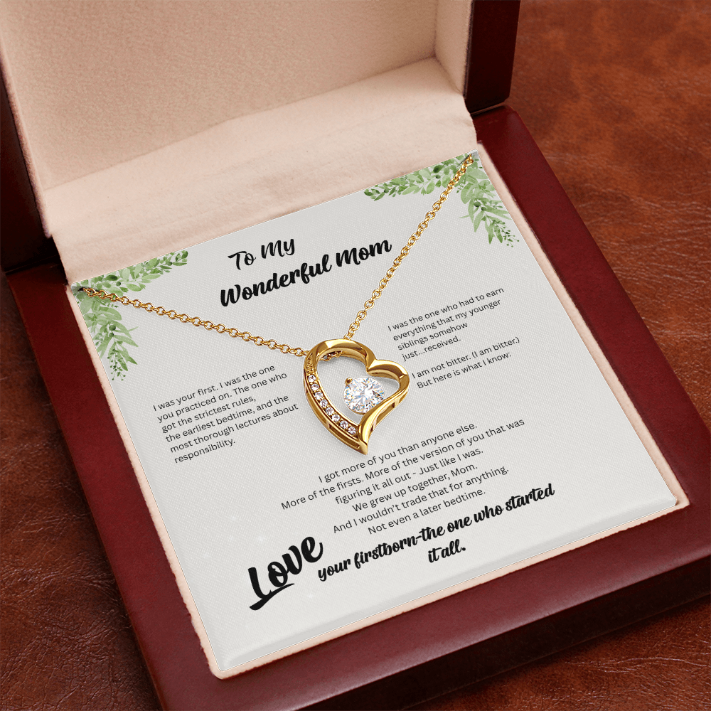 Firstborn™ Love Knot Necklace | Funny Gift for Mom from Her Oldest Child | Birth Order Necklace | Humorous Message Card with ShineOn Necklace