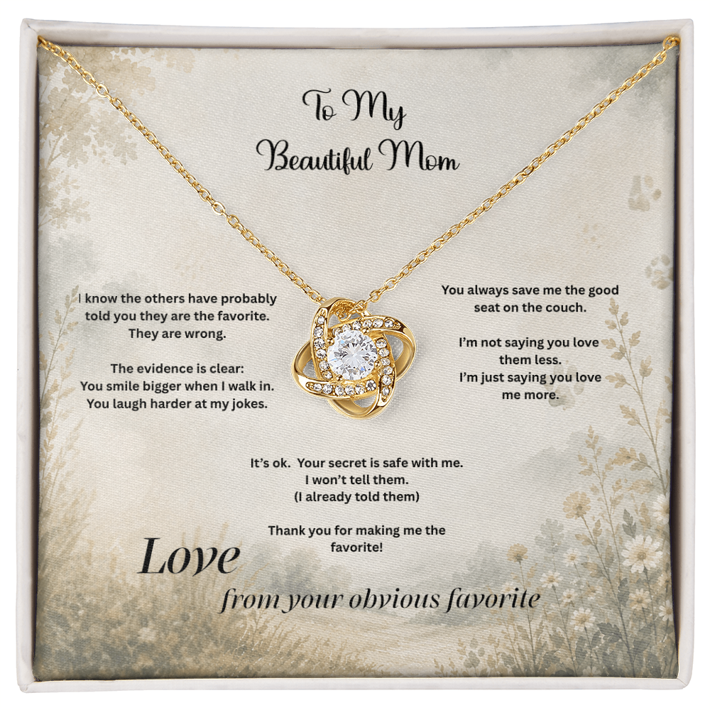 The Favorite Child™ Love Knot Necklace | Funny Mom Gift from Daughter or Son | Birth Order Necklace | Funny Message Card Gift for Mom