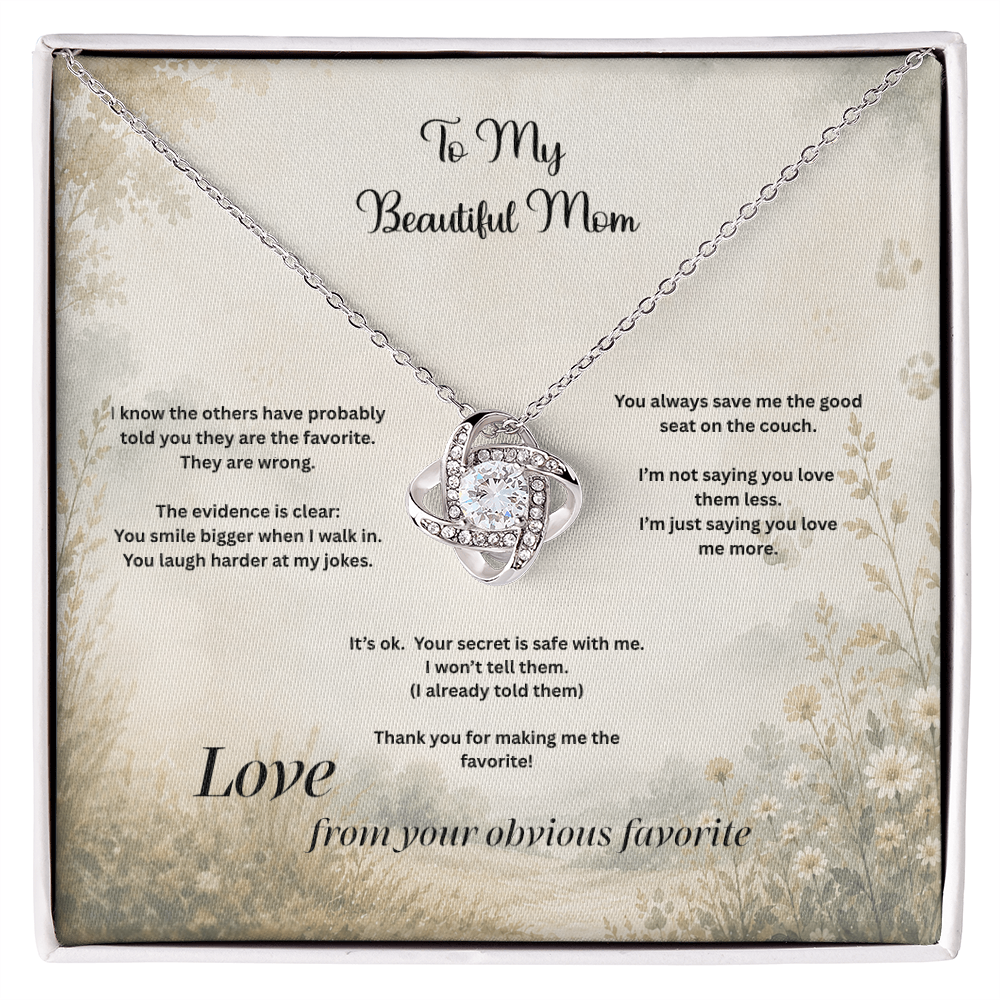 The Favorite Child™ Love Knot Necklace | Funny Mom Gift from Daughter or Son | Birth Order Necklace | Funny Message Card Gift for Mom