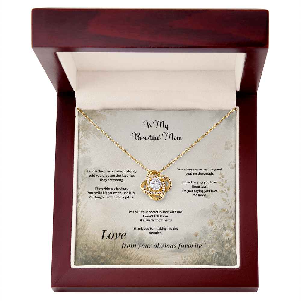 The Favorite Child™ Love Knot Necklace | Funny Mom Gift from Daughter or Son | Birth Order Necklace | Funny Message Card Gift for Mom