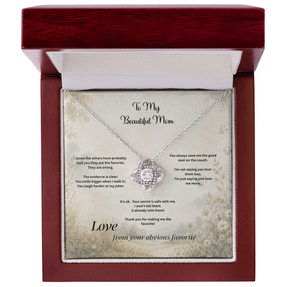 The Favorite Child™ Love Knot Necklace | Funny Mom Gift from Daughter or Son | Birth Order Necklace | Funny Message Card Gift for Mom