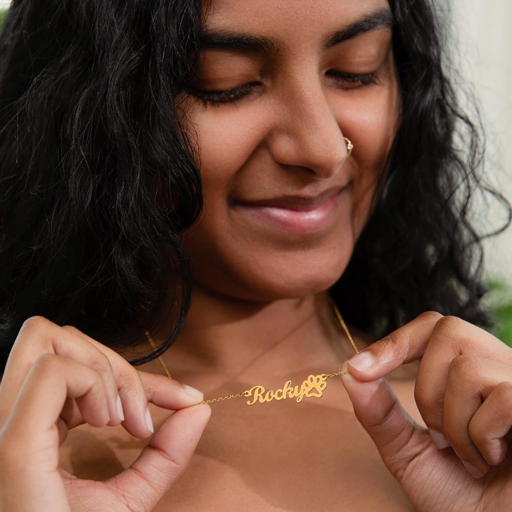 Personalized Dog Name Paw Print Necklace | Pet Memorial Gift