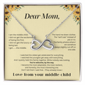 Middle Child™ Love Knot Necklace | Funny Gift for Mom from Middle Child | Birth Order Necklace | Humorous Message Card with ShineOn Necklace