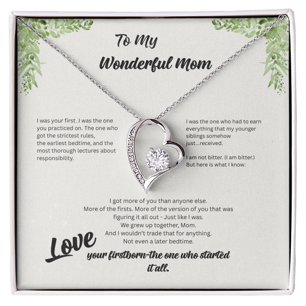 Firstborn™ Love Knot Necklace | Funny Gift for Mom from Her Oldest Child | Birth Order Necklace | Humorous Message Card with ShineOn Necklace