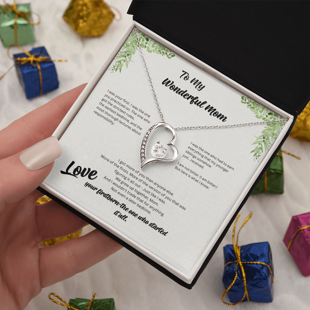 Firstborn™ Love Knot Necklace | Funny Gift for Mom from Her Oldest Child | Birth Order Necklace | Humorous Message Card with ShineOn Necklace