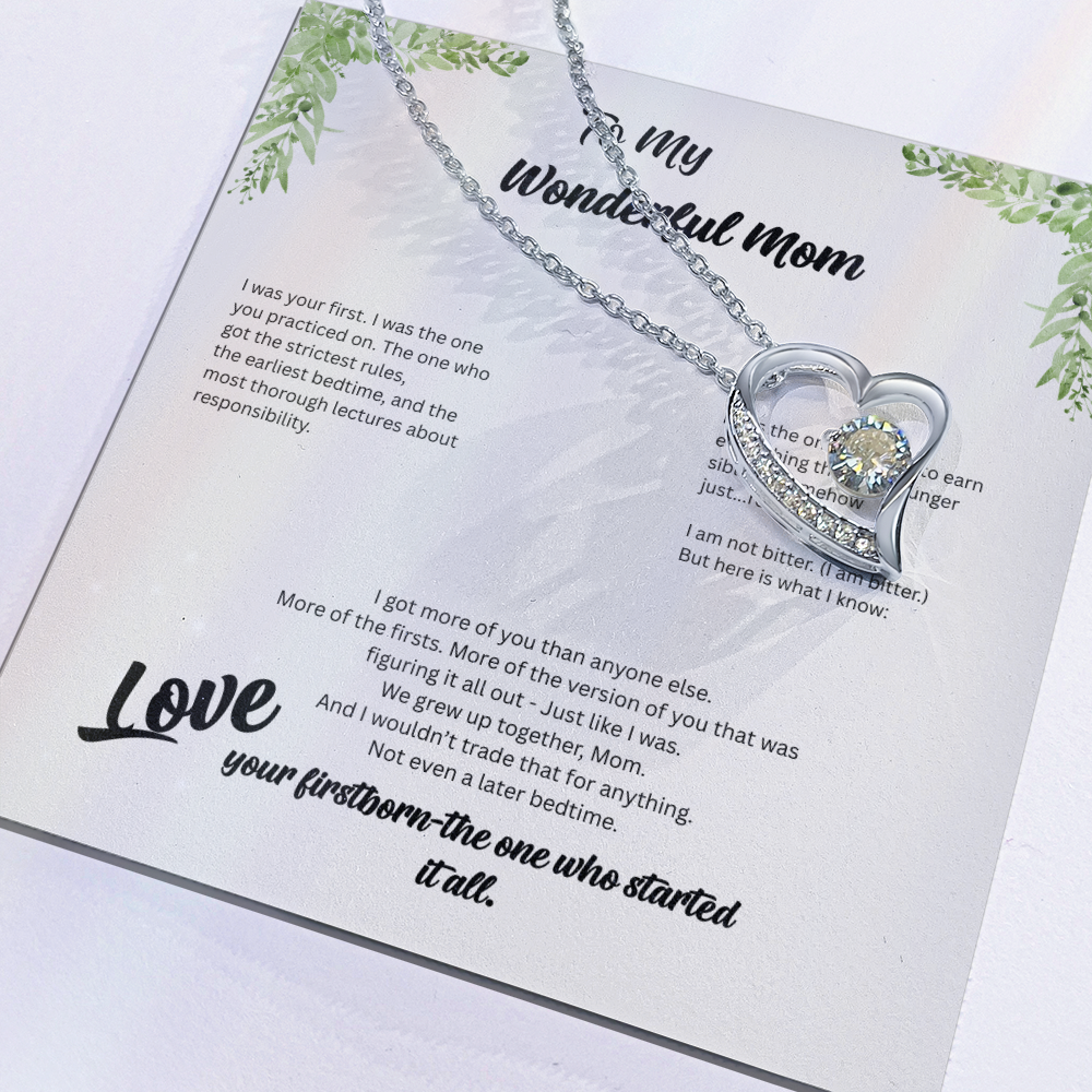 Firstborn™ Love Knot Necklace | Funny Gift for Mom from Her Oldest Child | Birth Order Necklace | Humorous Message Card with ShineOn Necklace
