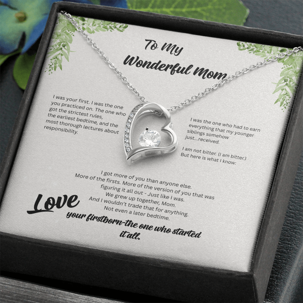 Firstborn™ Love Knot Necklace | Funny Gift for Mom from Her Oldest Child | Birth Order Necklace | Humorous Message Card with ShineOn Necklace