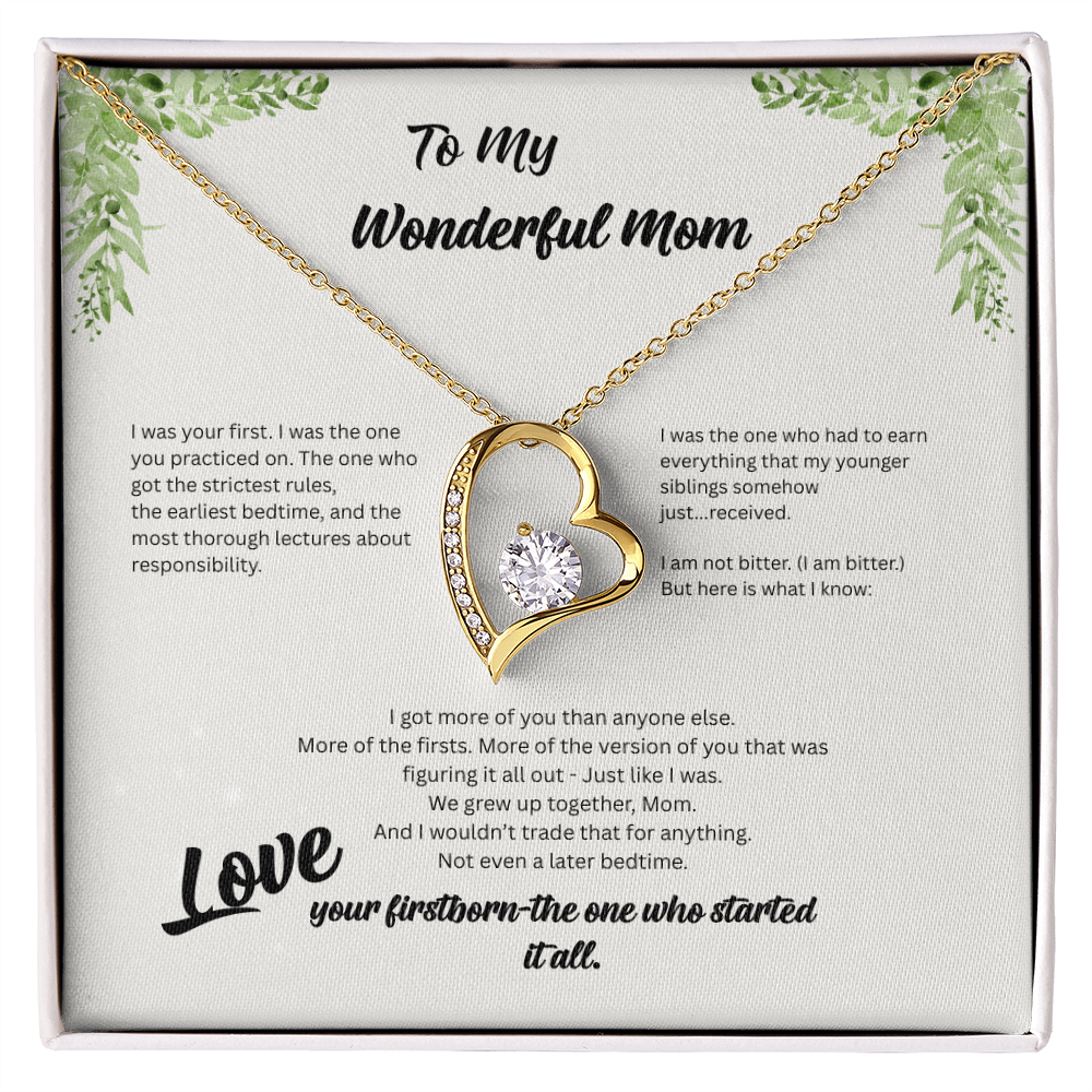Firstborn™ Love Knot Necklace | Funny Gift for Mom from Her Oldest Child | Birth Order Necklace | Humorous Message Card with ShineOn Necklace