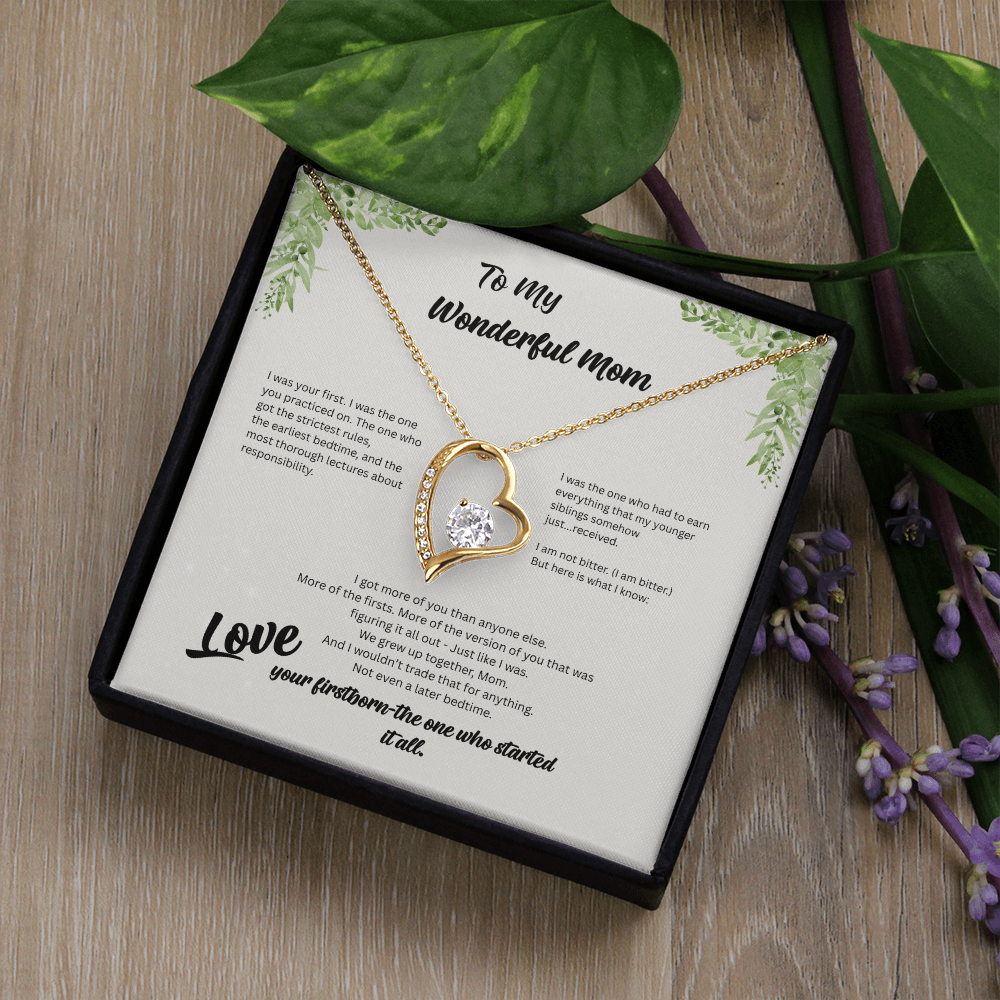 Firstborn™ Love Knot Necklace | Funny Gift for Mom from Her Oldest Child | Birth Order Necklace | Humorous Message Card with ShineOn Necklace