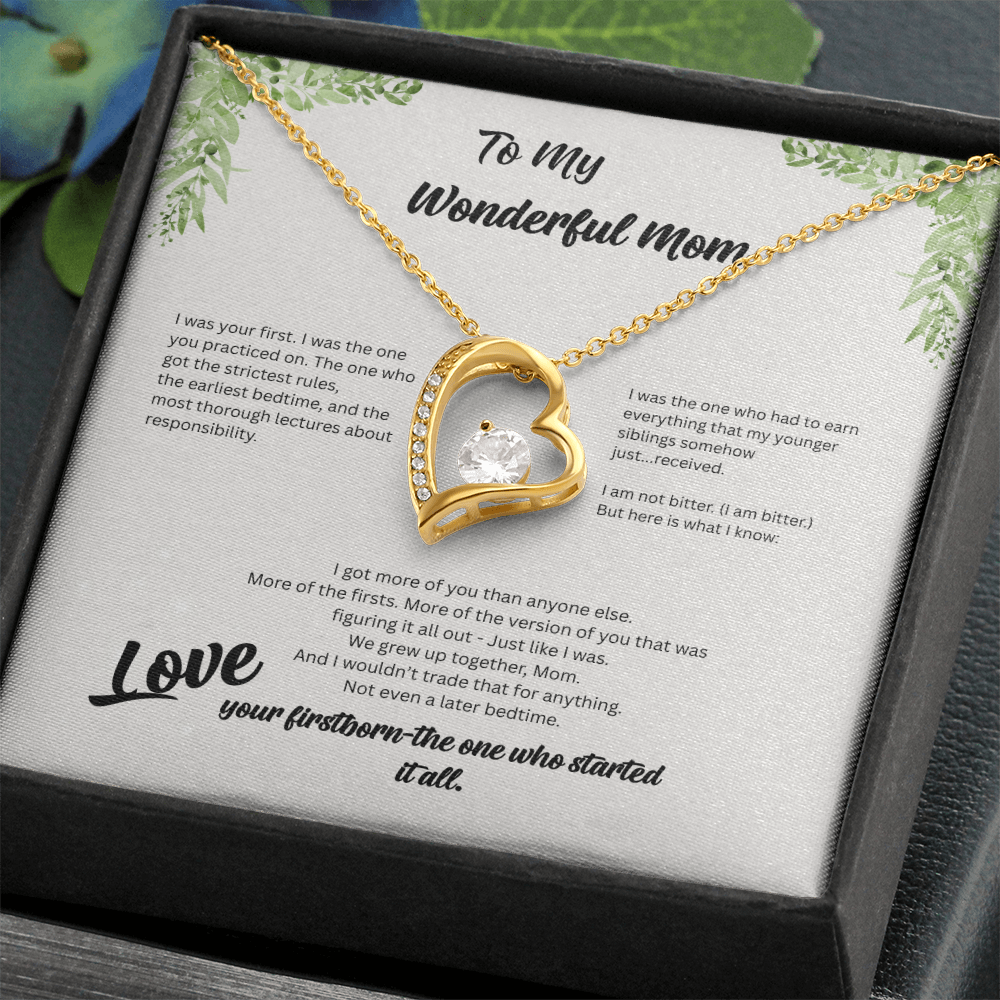 Firstborn™ Love Knot Necklace | Funny Gift for Mom from Her Oldest Child | Birth Order Necklace | Humorous Message Card with ShineOn Necklace