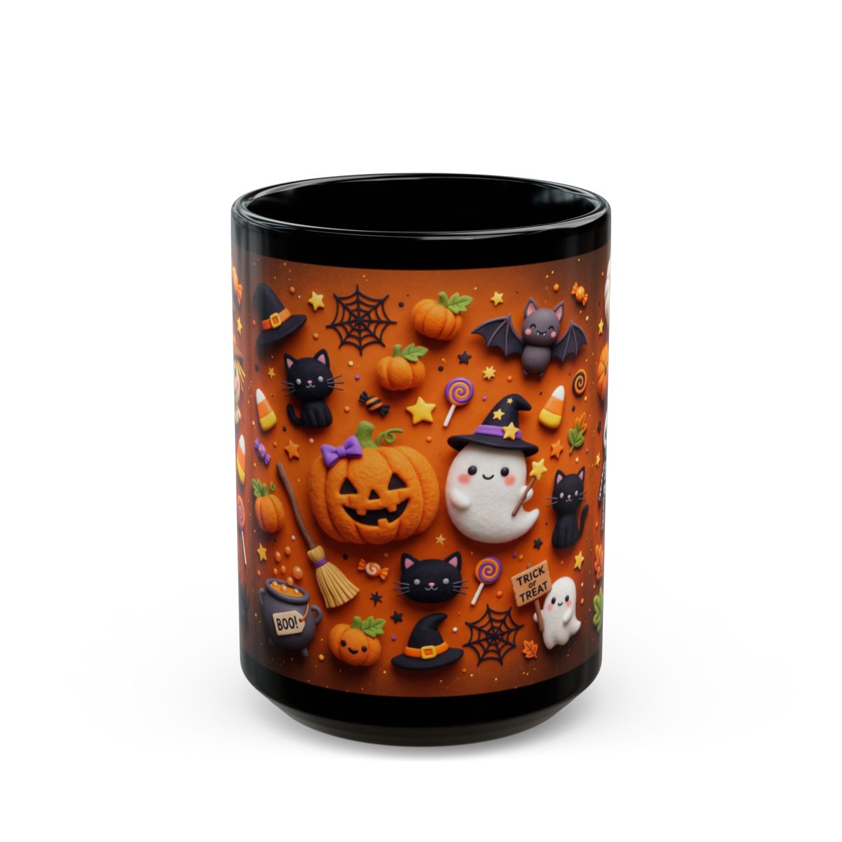 Cute Halloween Mug – Ghost, Pumpkin & Black Cat Coffee Cup | 11 oz & 15 oz