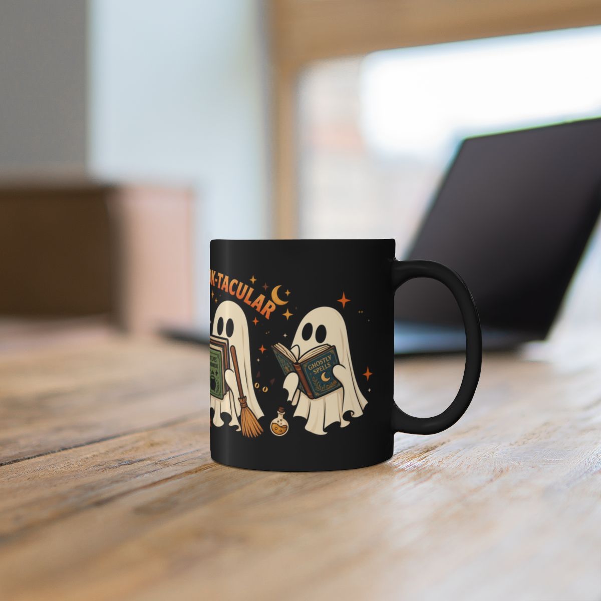 Reading Is Spook-Tacular Halloween Mug – Cute Ghost Book Lover Mug | Black 11 oz & 15 oz