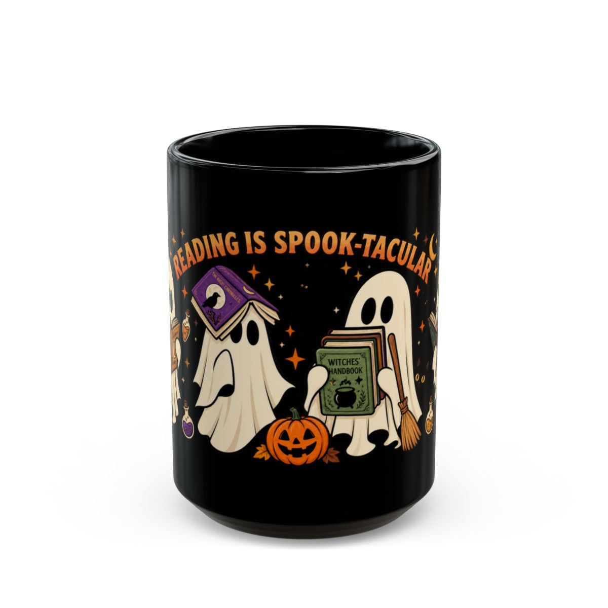 Reading Is Spook-Tacular Halloween Mug – Cute Ghost Book Lover Mug | Black 11 oz & 15 oz