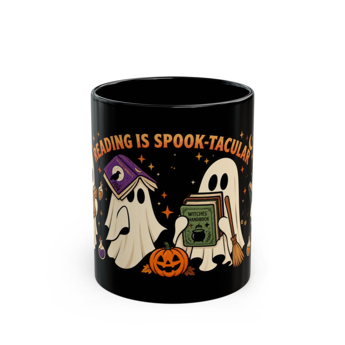 Reading Is Spook-Tacular Halloween Mug – Cute Ghost Book Lover Mug | Black 11 oz & 15 oz
