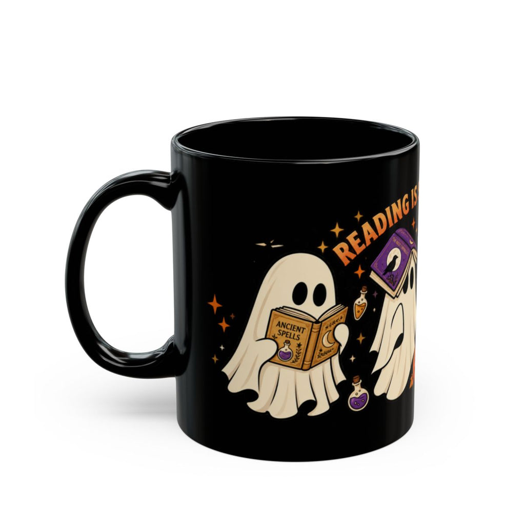Reading Is Spook-Tacular Halloween Mug – Cute Ghost Book Lover Mug | Black 11 oz & 15 oz
